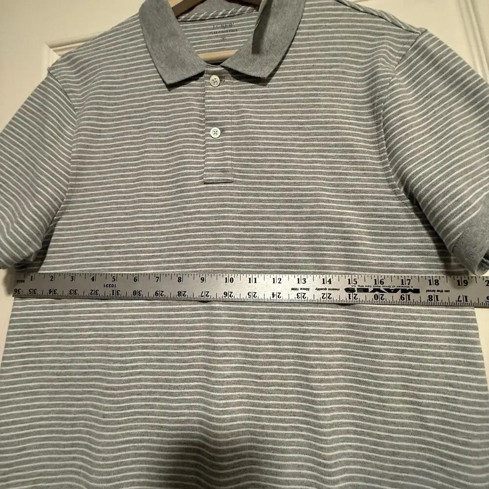 NWT J Crew Flex Pique Polo Shirt SIZE MEDIUM Mens S/S Gray Stripe Classic Cotton